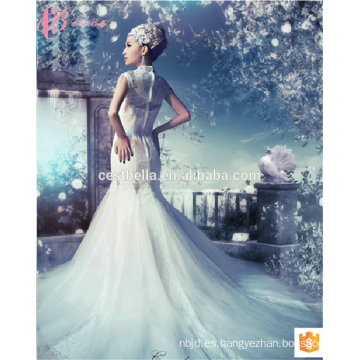2017 China Sexy Suzhou por encargo rebordeado vestido de boda de encaje